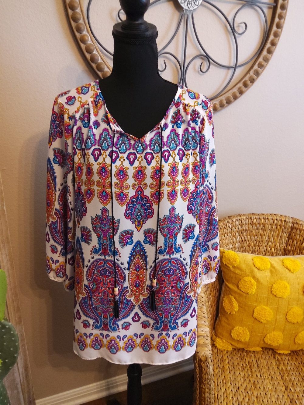 Cato White Multicolor Paisley V-Neck Tunic